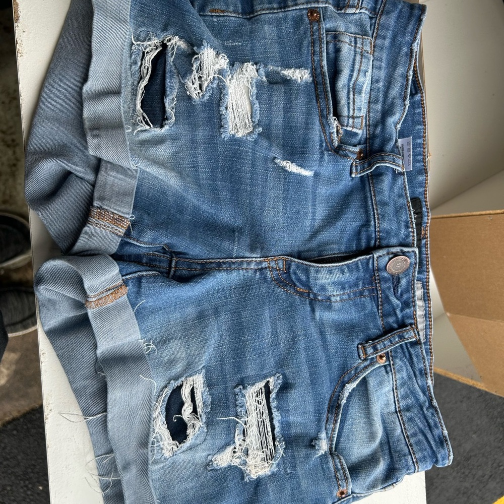 Aeropostale Blue Denim Shorts with Tan Patch